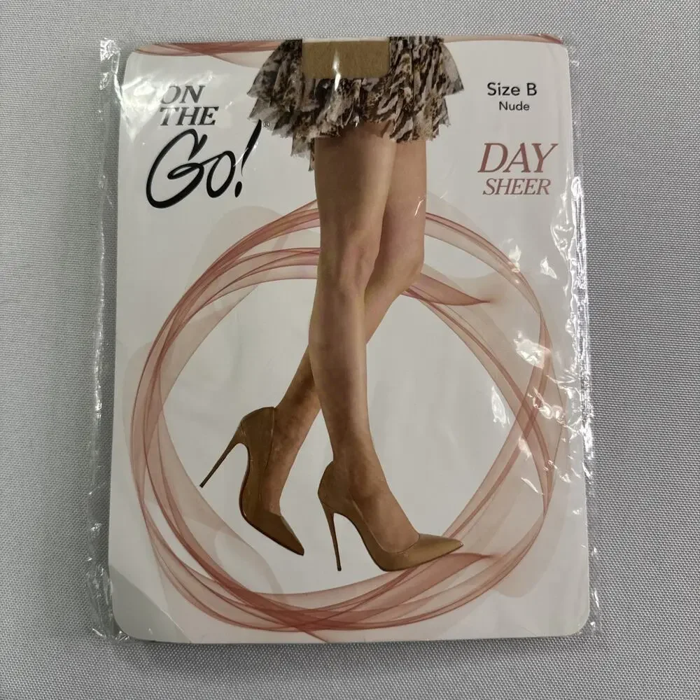 Vintage On The Go! Day Sheer Pantyhose Double Reinforced Toe Size B Nude Y2K